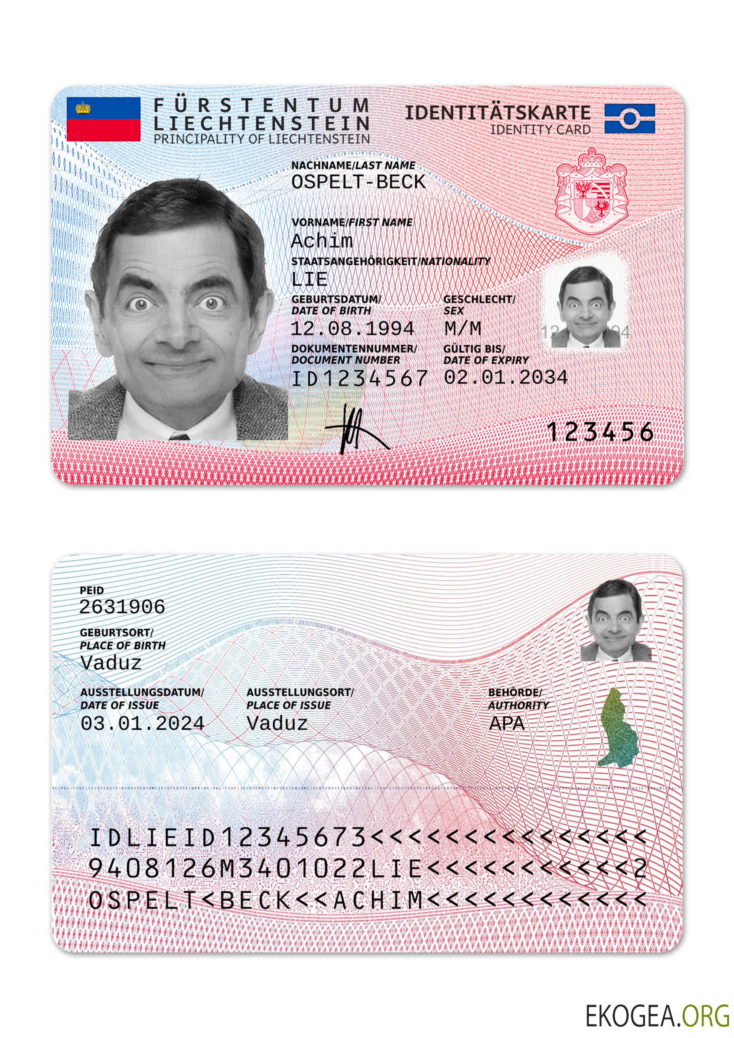 Carte d'identité du Liechtenstein 2024 présent